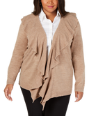 Karen Scott Women Plus Luxsoft Ruffled Cardigan Chestnut Heather
