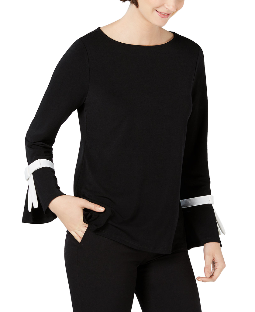 Charter Club Tie Sleeve Crêpe Top Deep Black