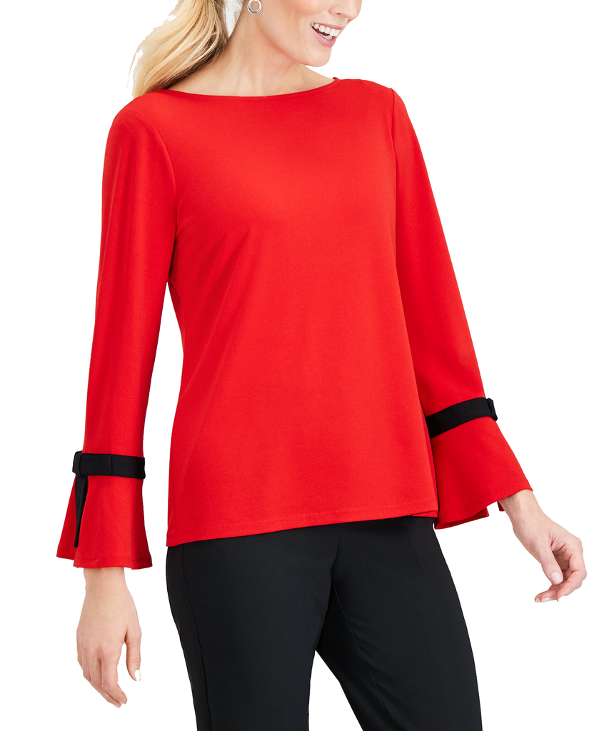 Charter Club Women Petite Tie Detail Crepe Top Ravishing Red