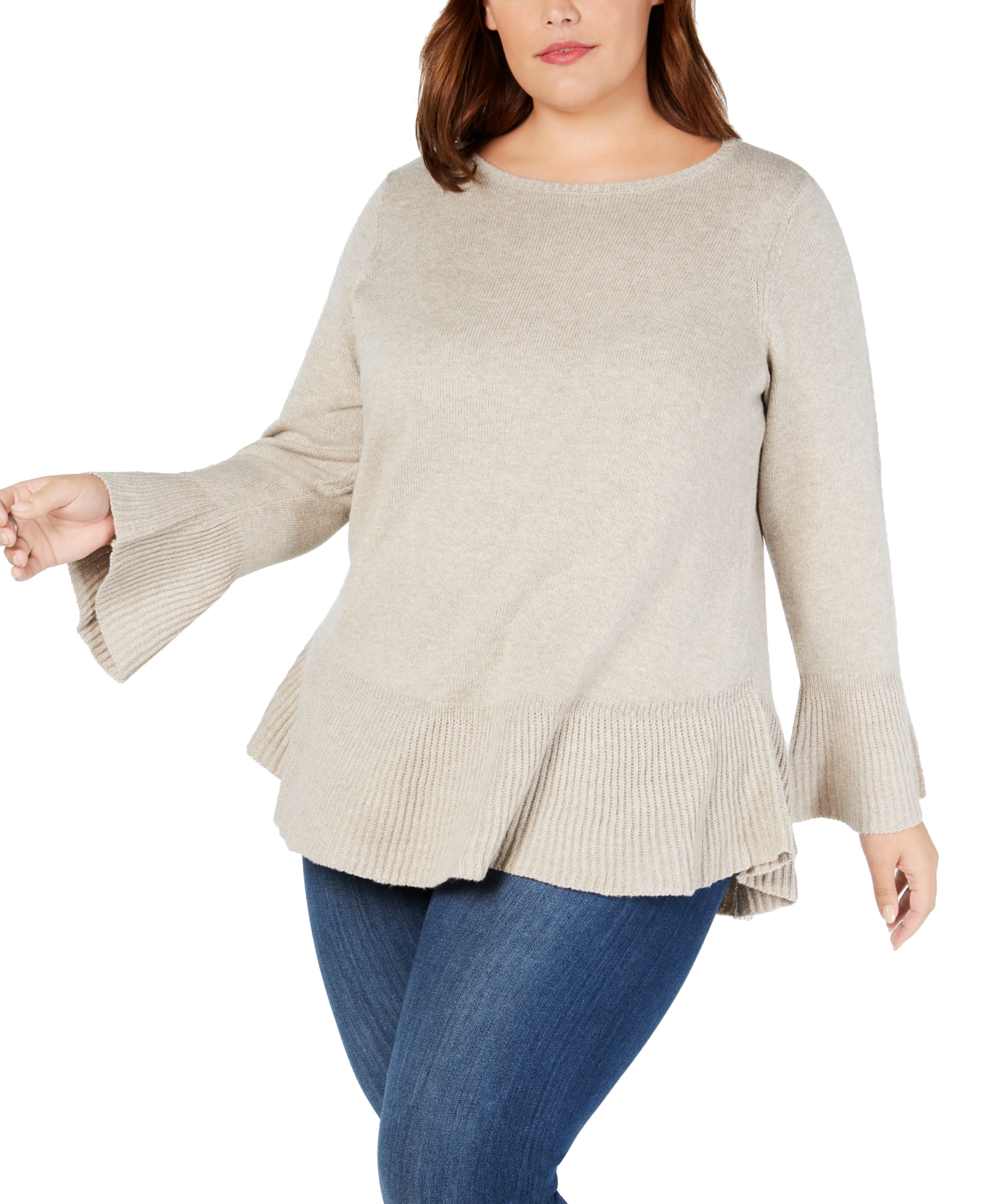 Style & Co Women Plus Ruffled Sweater Hammock Heather