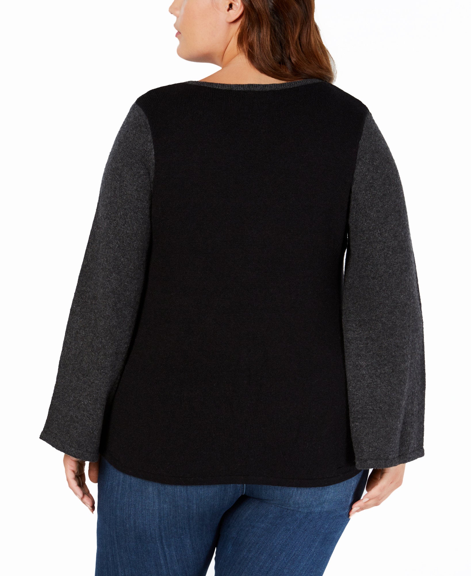 Style &amp; Co Women Plus V Neck Mixed Stitch Sweater