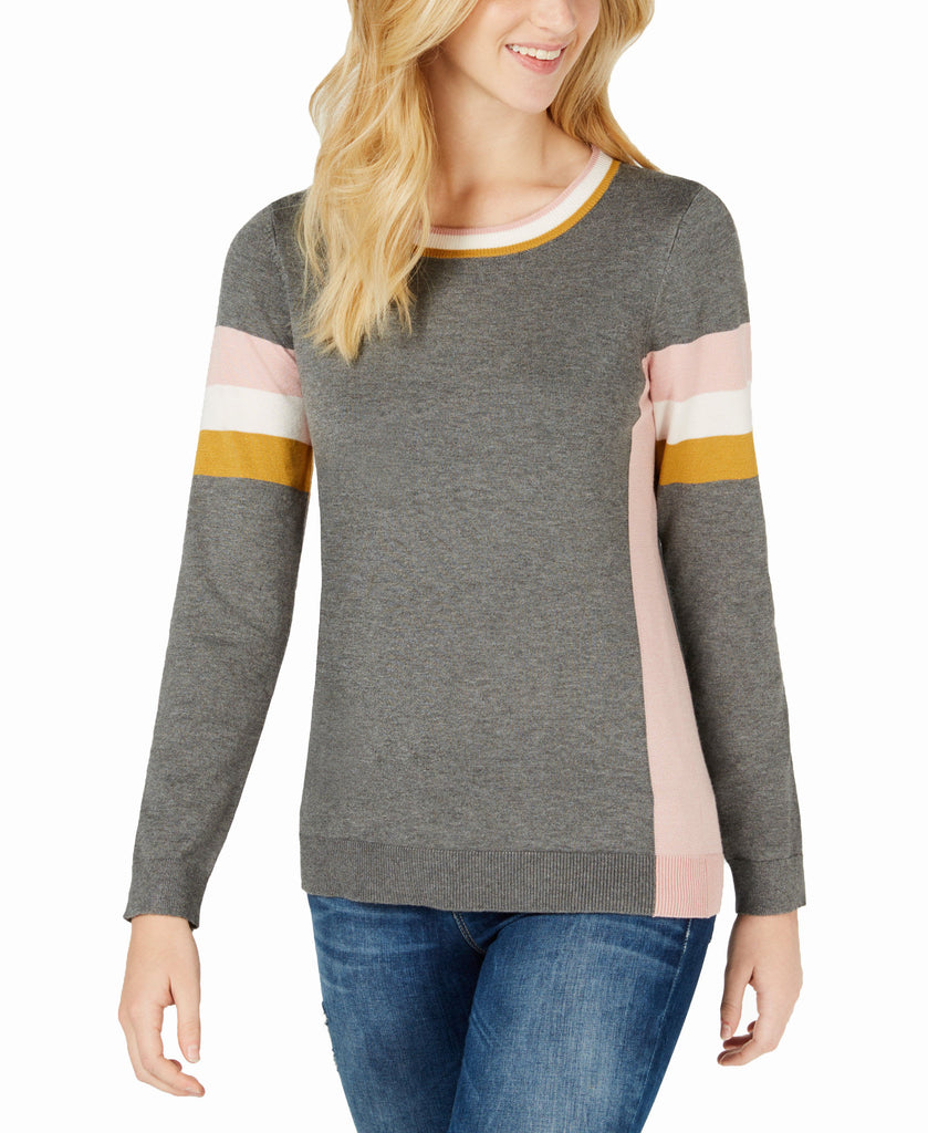 Hippie Rose Crew Neck Colorblocked Sweater Silver