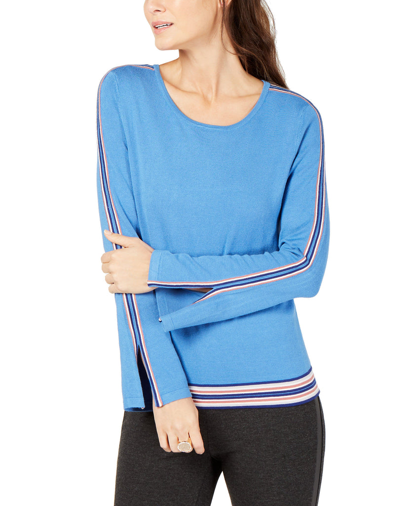 Alfani Women Varsity Stripe Sweater Glazed Cobalt