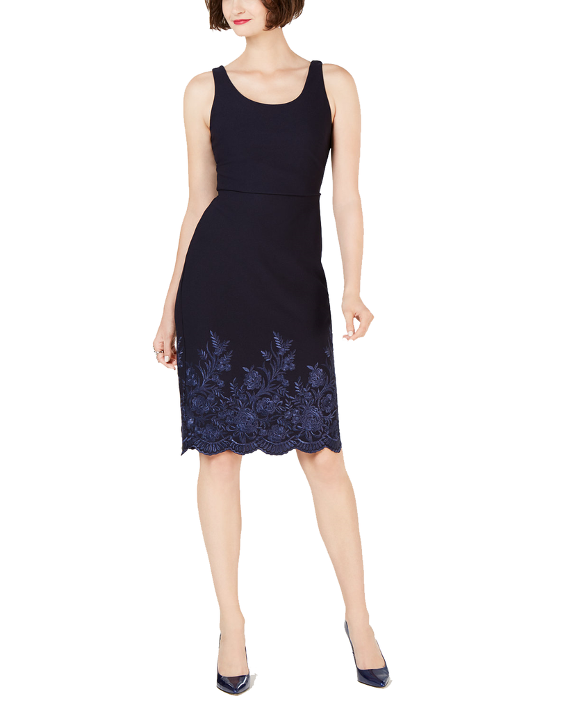 Betsey Johnson Women Embroidered Scuba Dress Navy