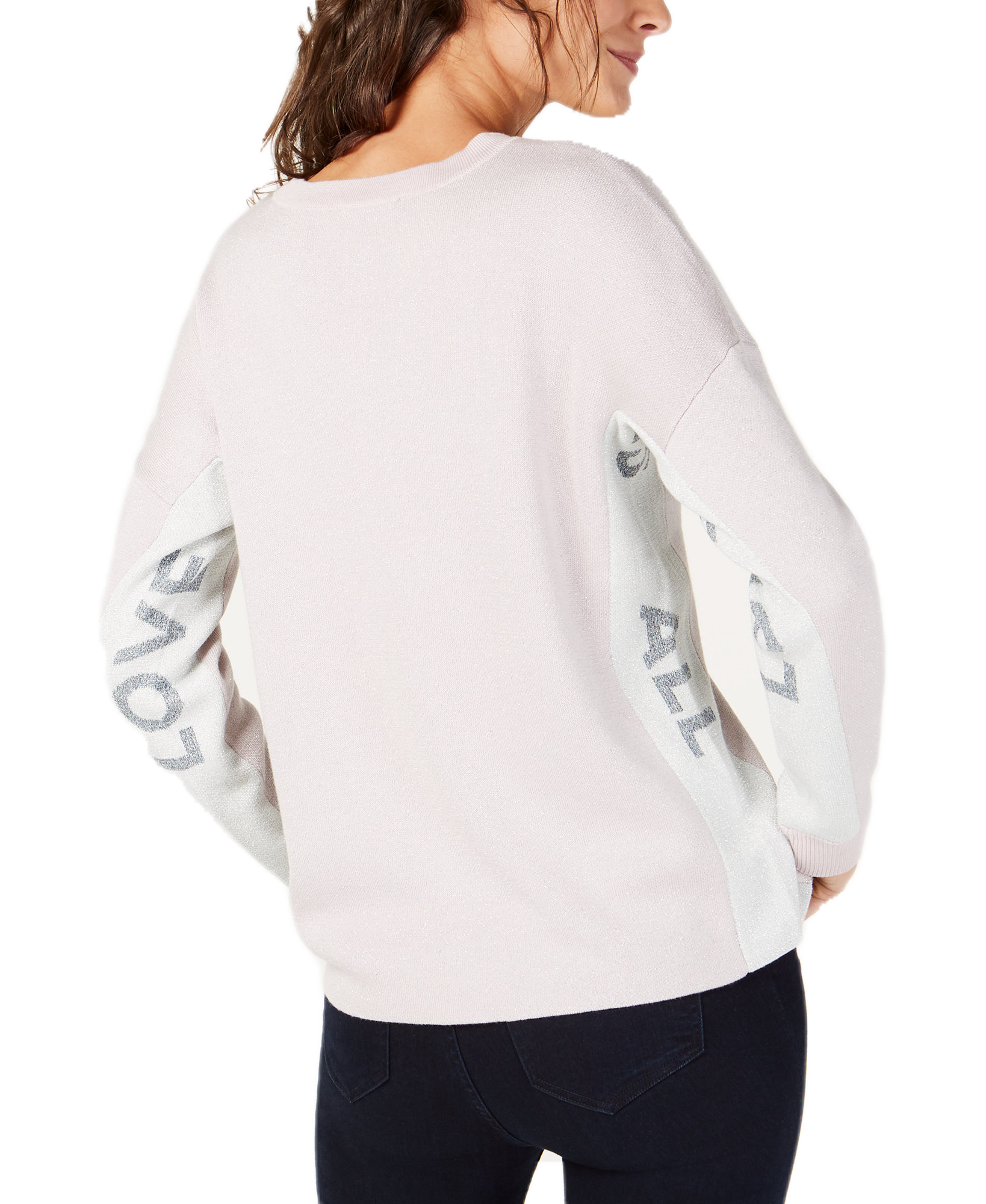 INC International Concepts Women Love Is All Varsity Stripe Sweater