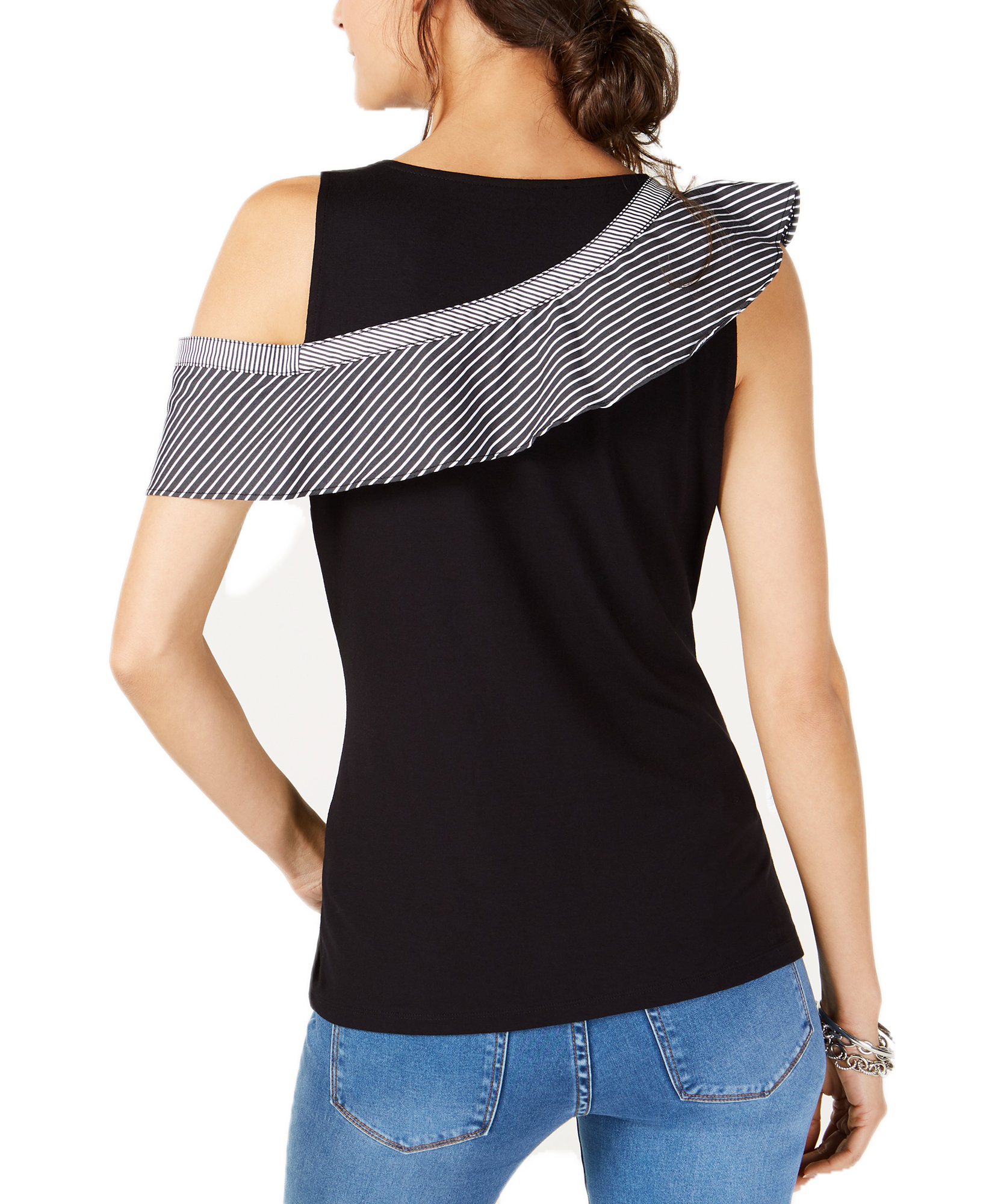 INC International Concepts Women Asymmetrical Ruffle Detail Top