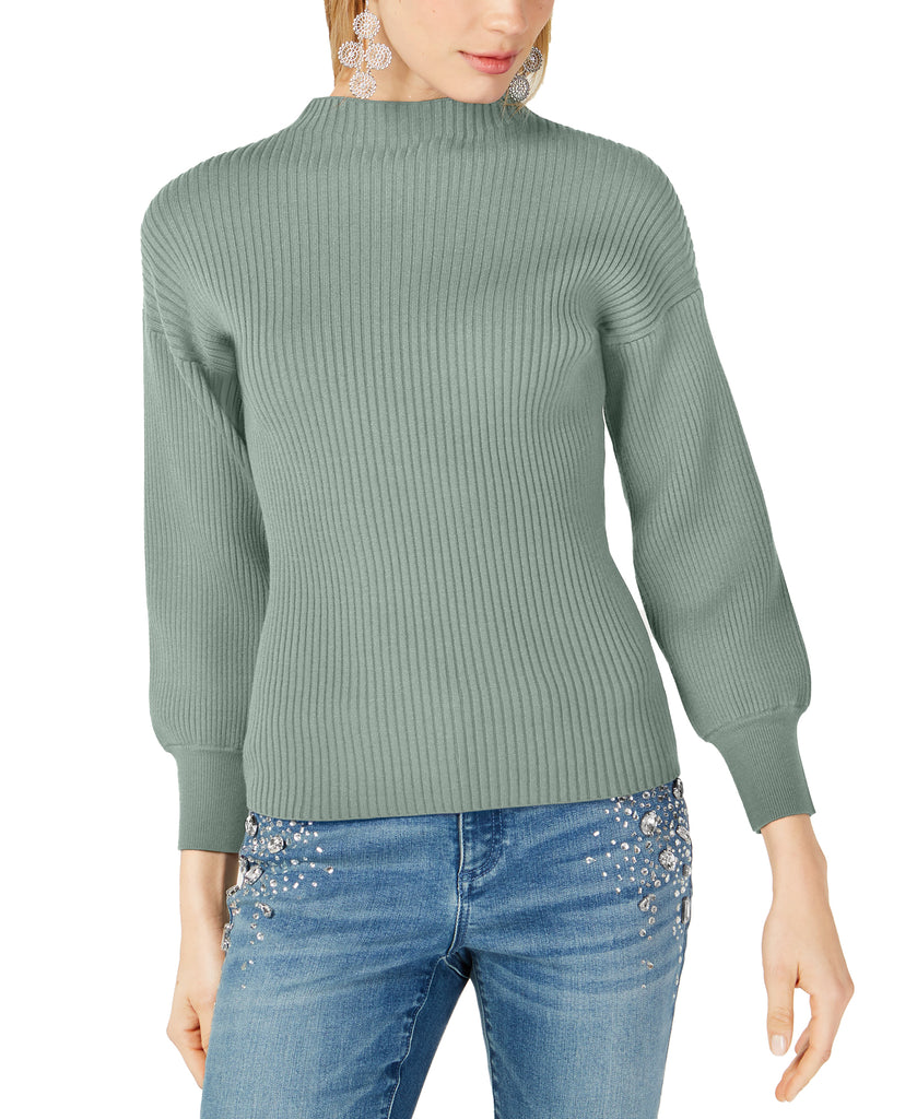 INC International Concepts Women Volume Sleeve Ribbed Sweater Antique Sage