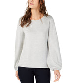 INC International Concepts Women Balloon Sleeve Sweatshirt Heather Belle Grey