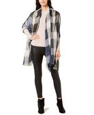 Steve Madden Women Check Made Plaid Travel Scarf & Wrap Navy