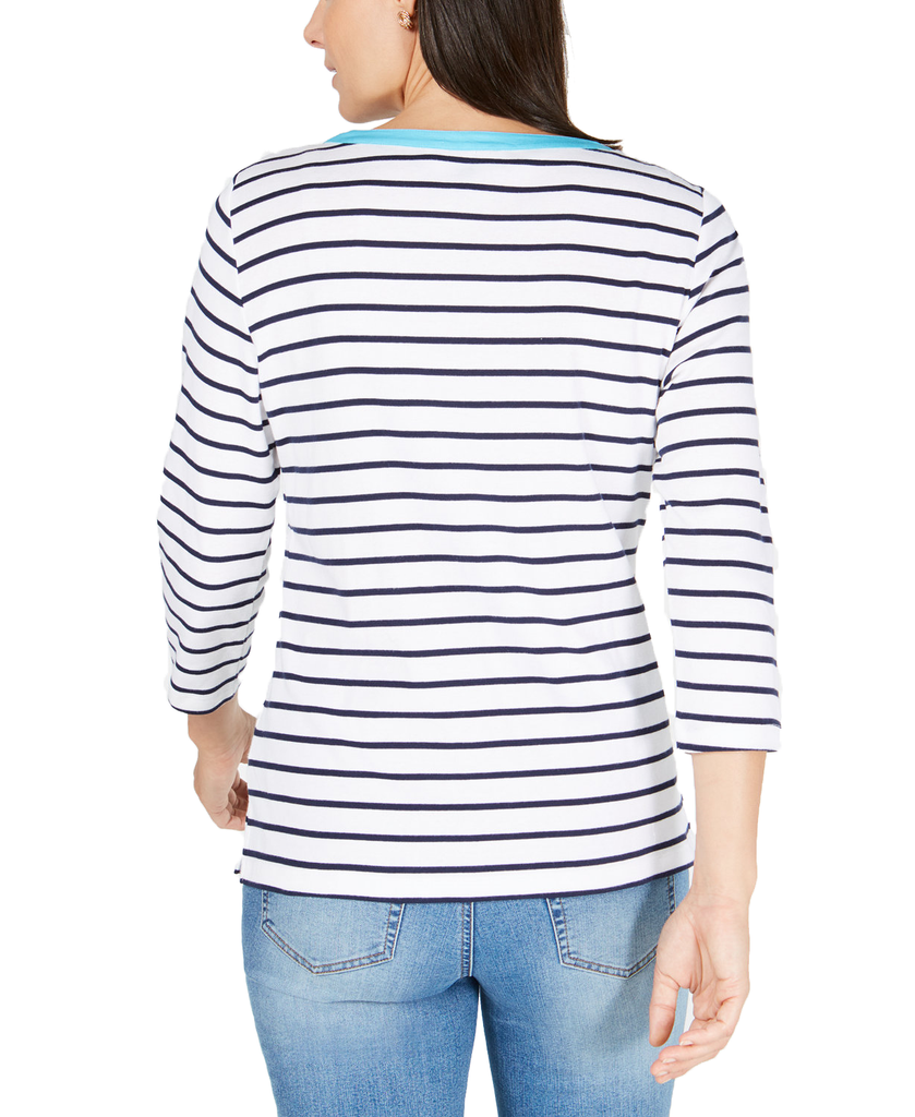 Karen Scott Women Cotton Contrasting Trim Striped Top