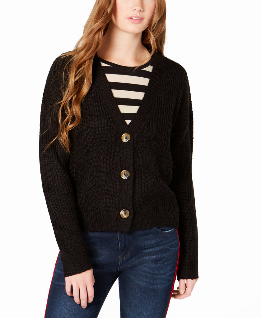 Ultra Flirt Juniors Cropped Button Front Cardigan Black