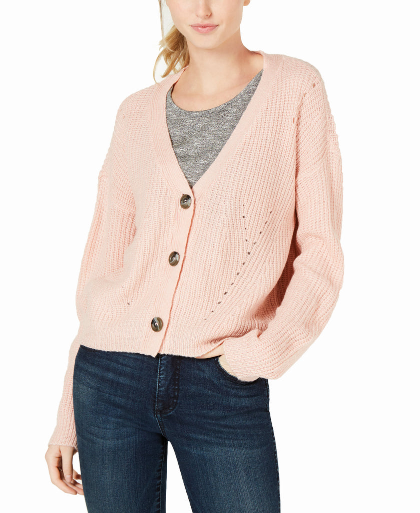 Ultra Flirt Juniors Cropped Button Front Cardigan Silver Pink