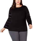 Alfani Women Plus Fringe Sleeve Sweater Black