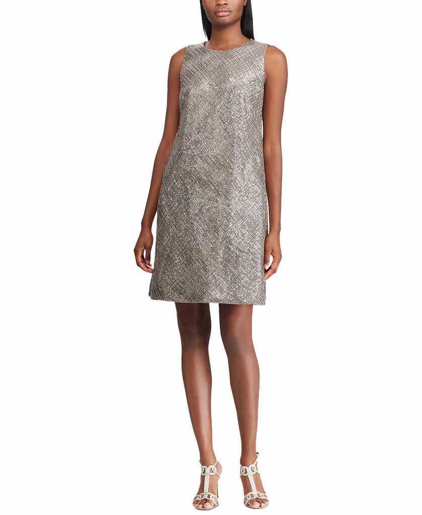 Lauren Ralph Lauren Women Sequin Sleeveless Dress Classical Taupe