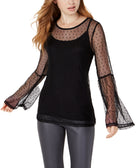 Ultra Flirt Mesh Bell Sleeve Top Black