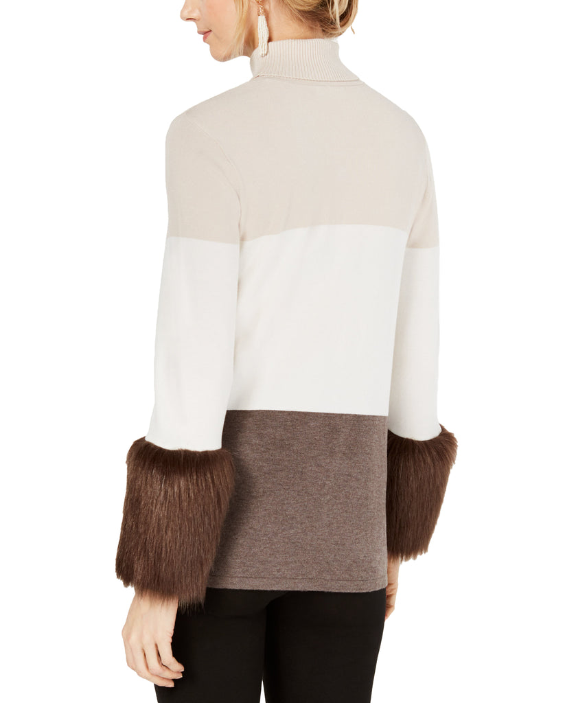 Alfani Women Colorblock Faux Fur Cuff Sweater