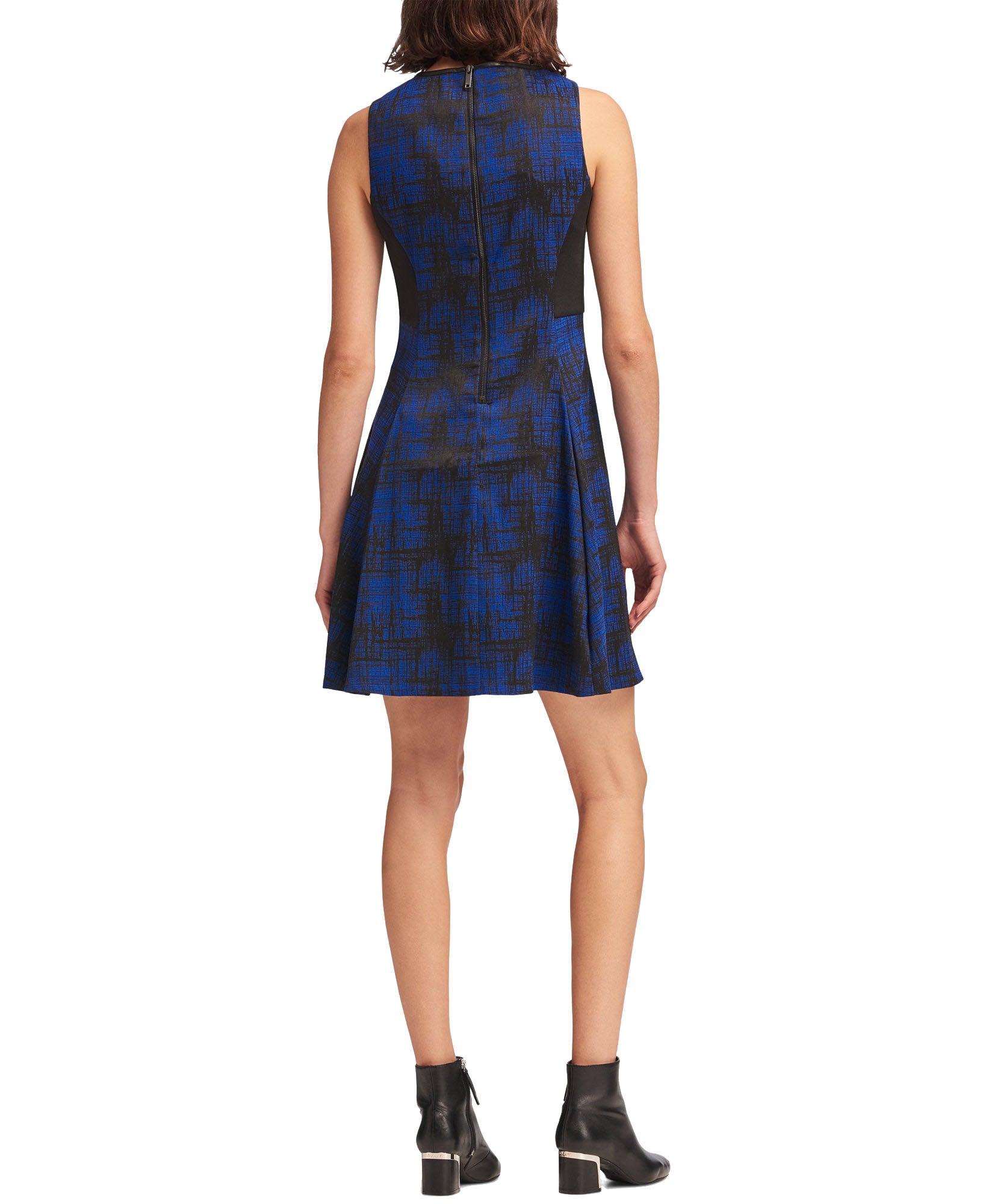 DKNY Women Faux Leather Trim Fit & Flare Dress