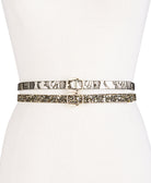 INC International Concepts Women Glitter & Lace 2 for 1 Skinny Belts Gold