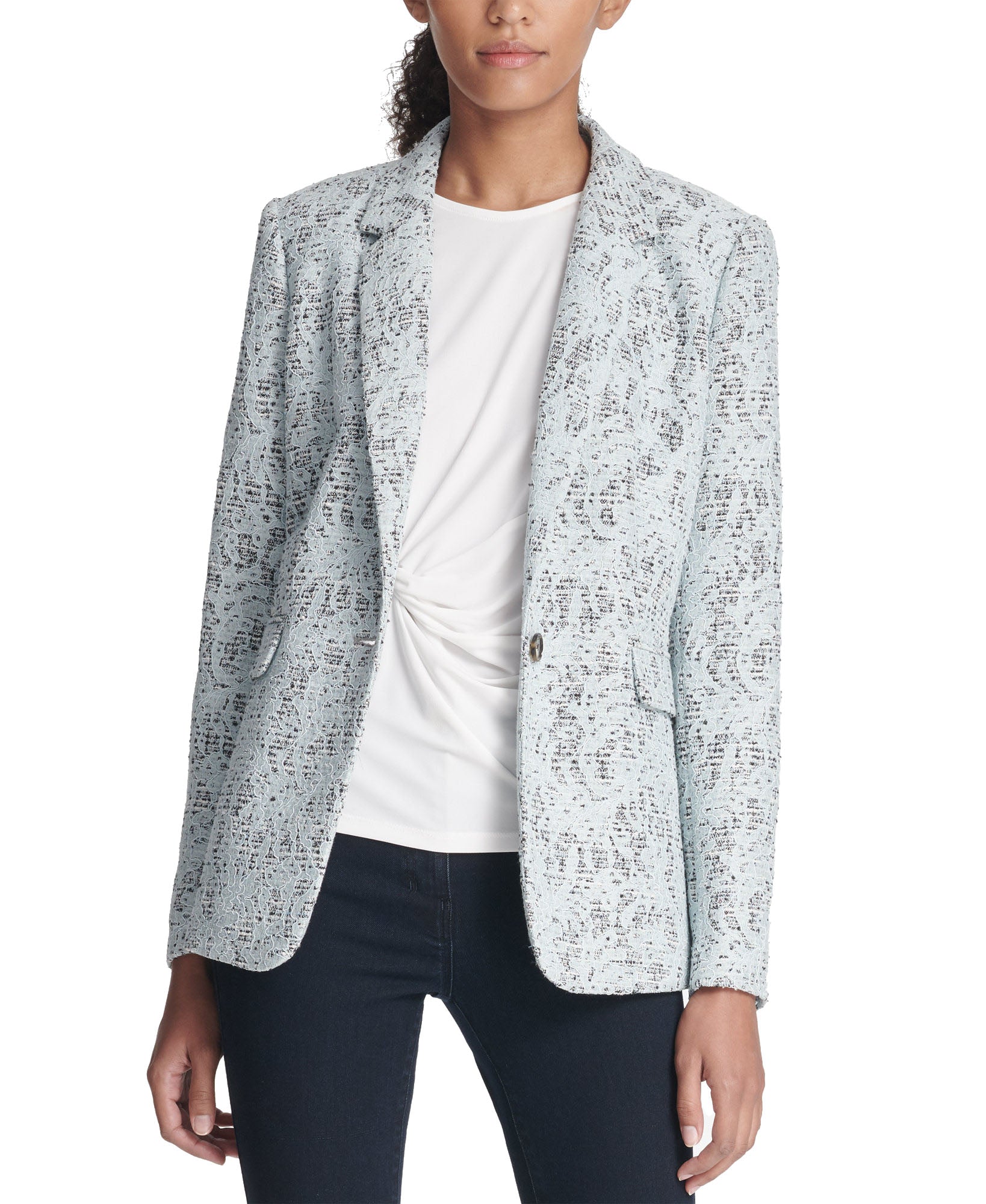 DKNY Women Bonded Lace One Button Jacket