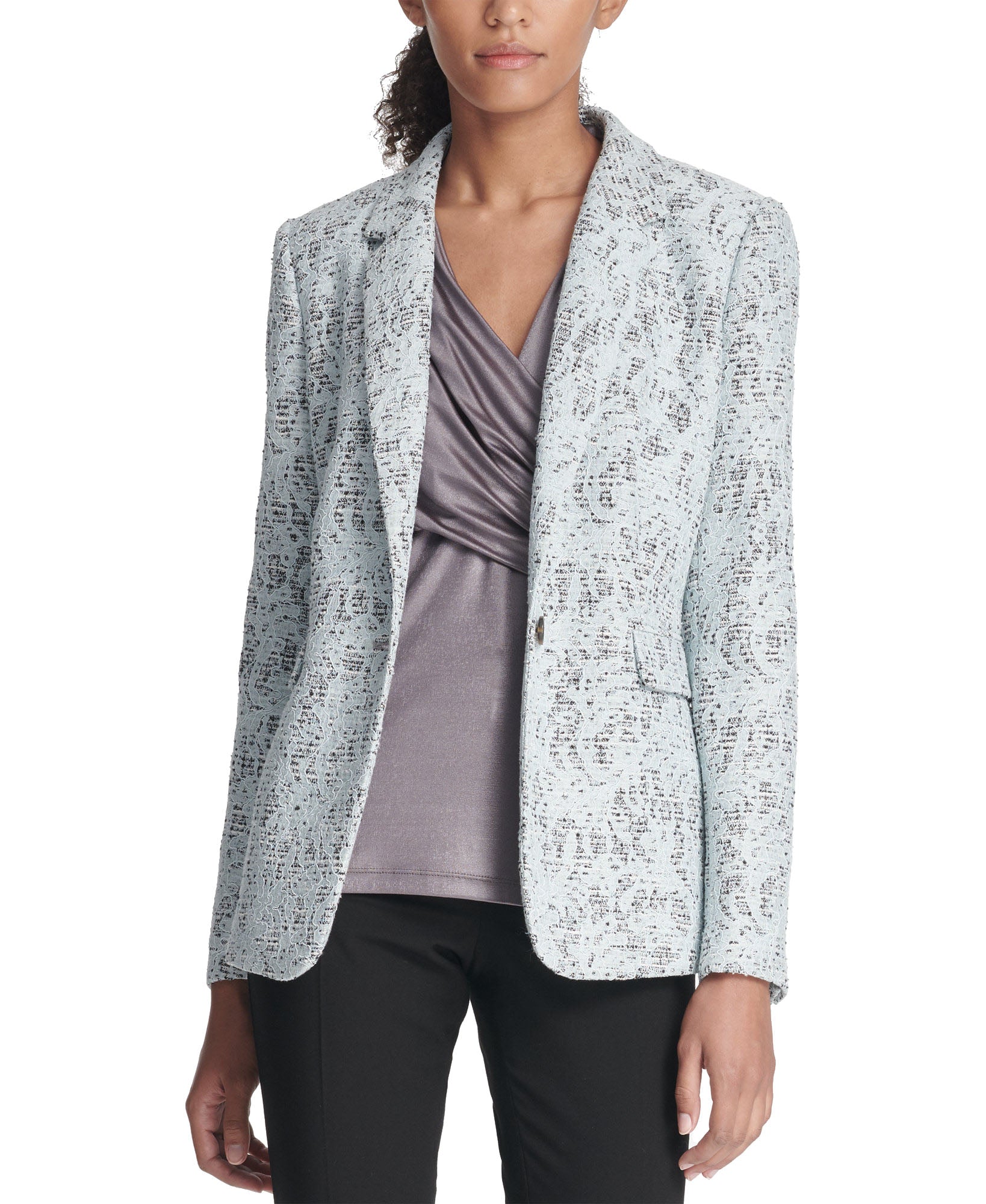 DKNY Women Bonded Lace One Button Jacket Skyline Blue Sky