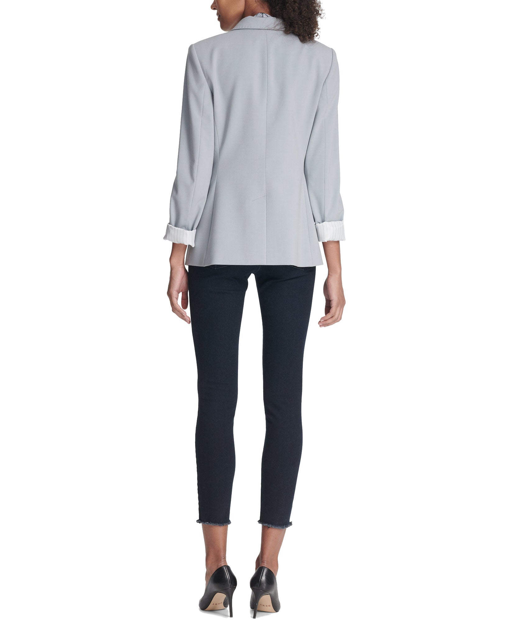 DKNY Women One Button Jacket With Striped Cuffs