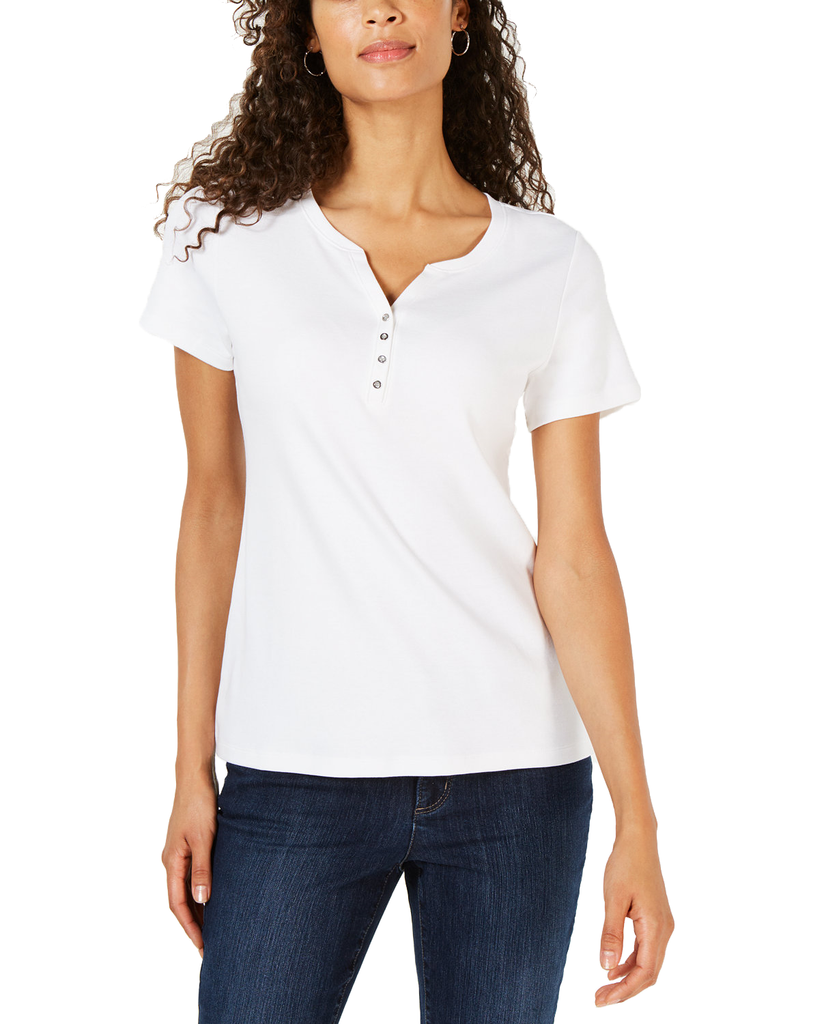 Karen Scott Women Petite Cotton Henley Top