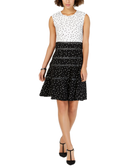 Taylor Women Polka Dot Fit & Flare Dress Black White