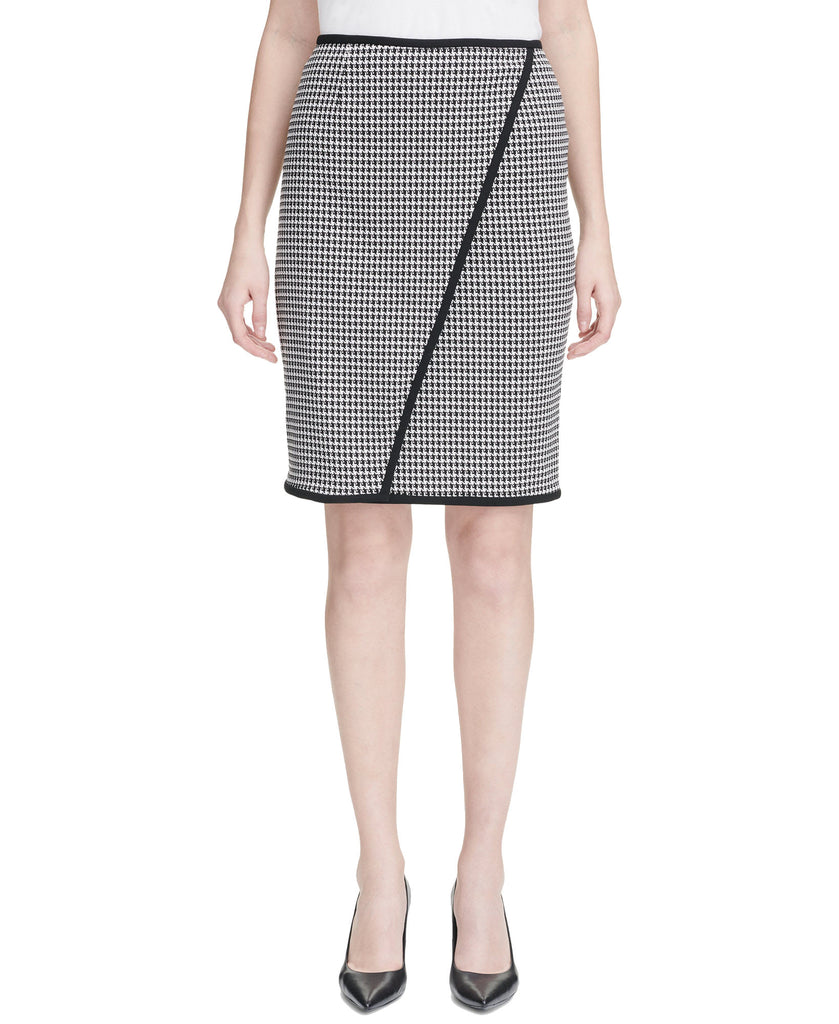 Calvin Klein Women Petite Houndstooth Pencil Skirt Black Cream