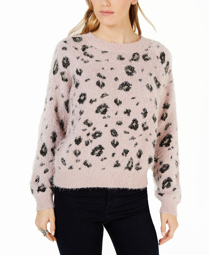 Freshman Printed Fuzzy Pullover Sweater Burnihsed Lilac Combo