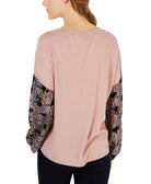 Gypsies & Moondust Juniors Waffle Knit Sheer Sleeve Top