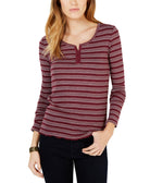 Hippie Rose Women Rib Knit Henley T Shirt Dark Cherry