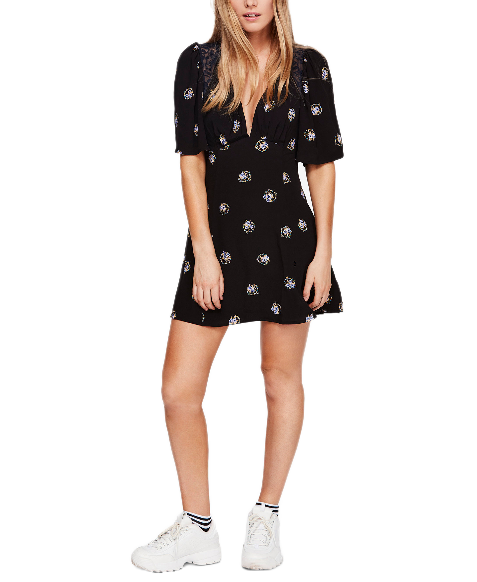 Free People Women Mockingbird Open Back Mini Dress Black Combo