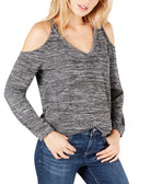 INC International Concepts Women V Neck Cold Shoulder Top Dark Charcoal