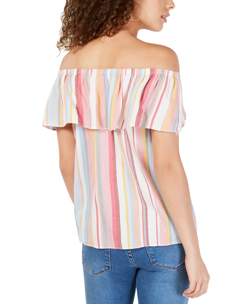 INC International Concepts Women Ruffled Rainbow Off The Shoulder Top