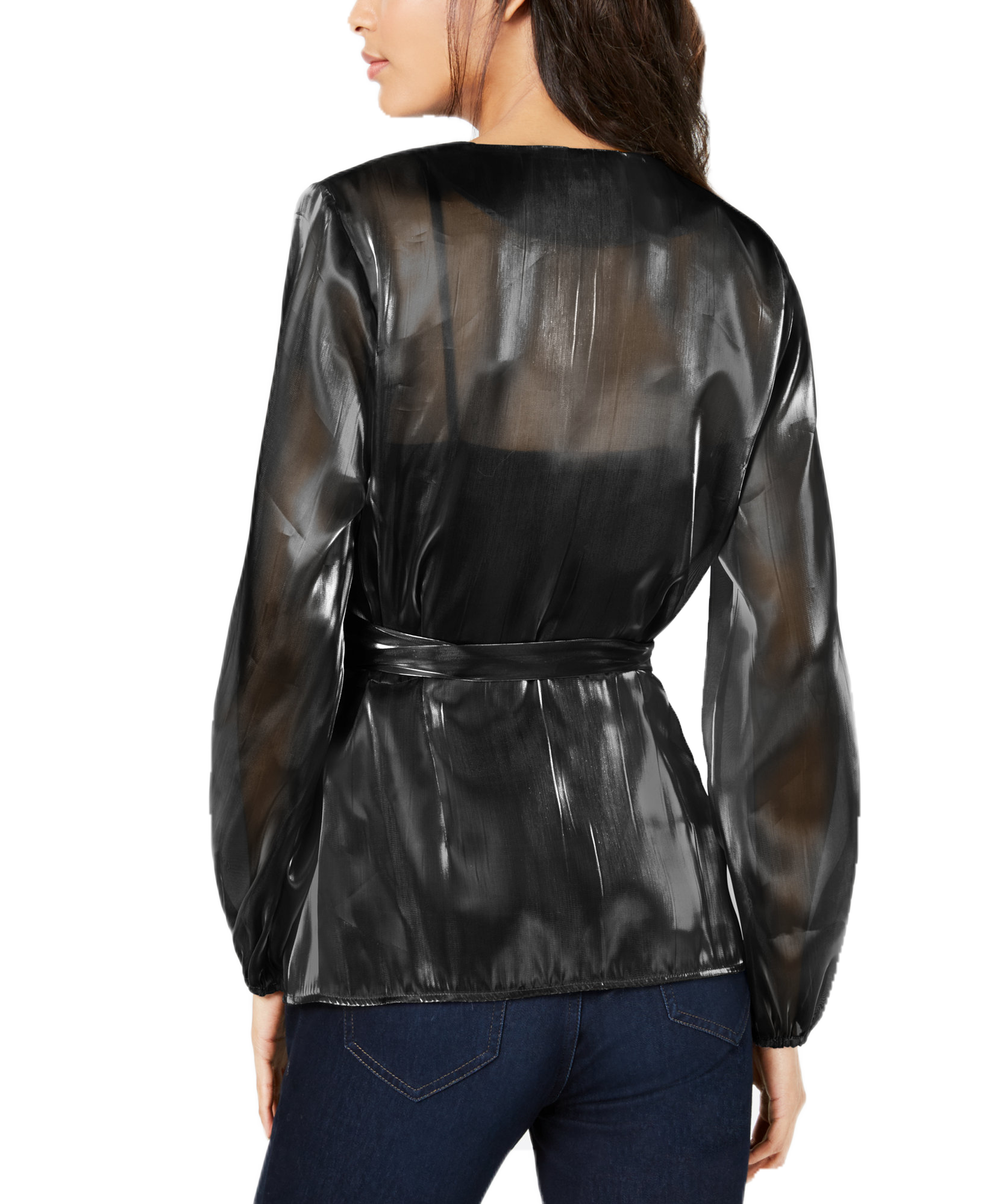 INC International Concepts Women Long Sleeve Wrap Blouse