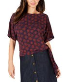 MICHAEL Michael Kors Women Printed Side Tie Top True Navy Bright Terra Cotta