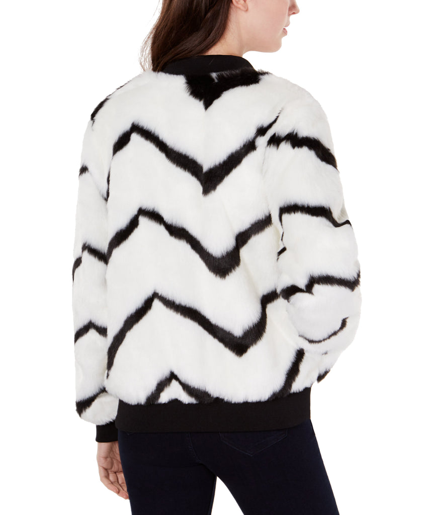 Say What Juniors Chevron Printed Faux Fur Bomber Jacket