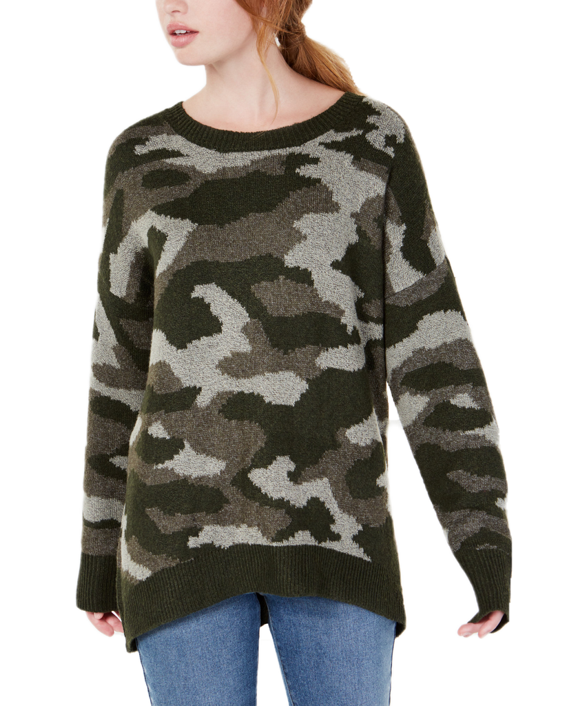 Ultra Flirt Camo Pullover Sweater Olive Combo