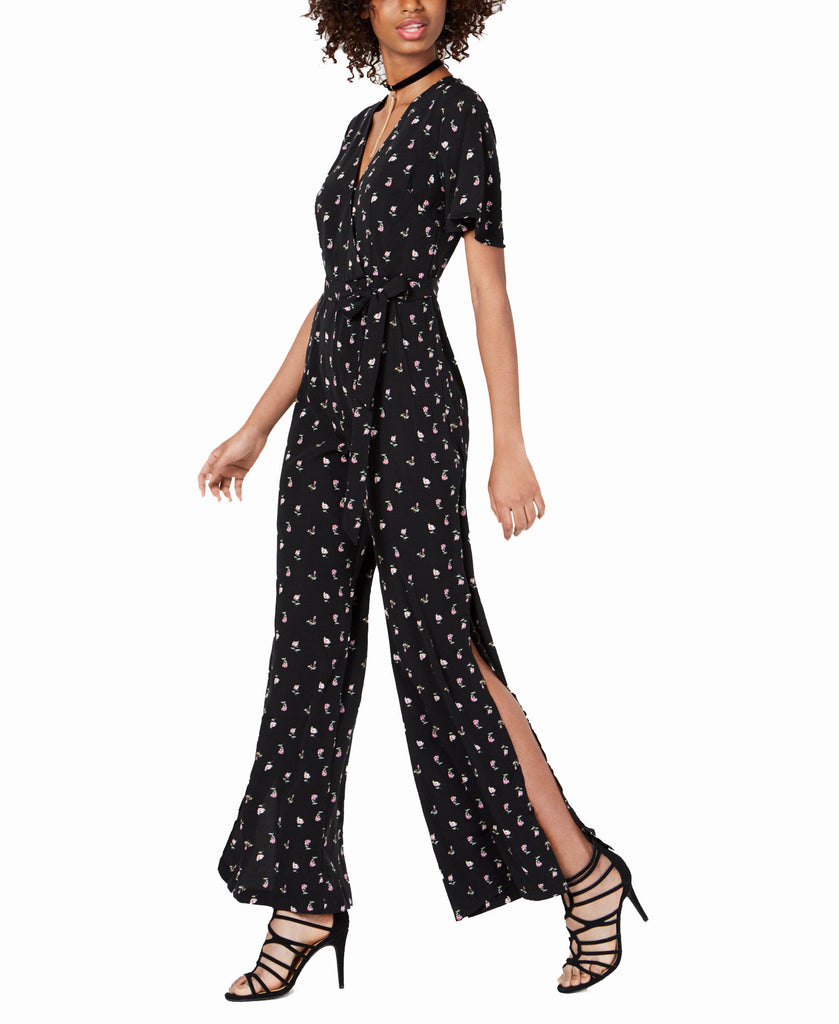 Material Girl Juniors Printed Wrap Jumpsuit Black