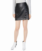 INC International Concepts Women Faux Leather Wrap Skirt Black