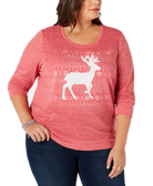Style & Co Women Plus Reindeer Sweatshirt Canyon Red