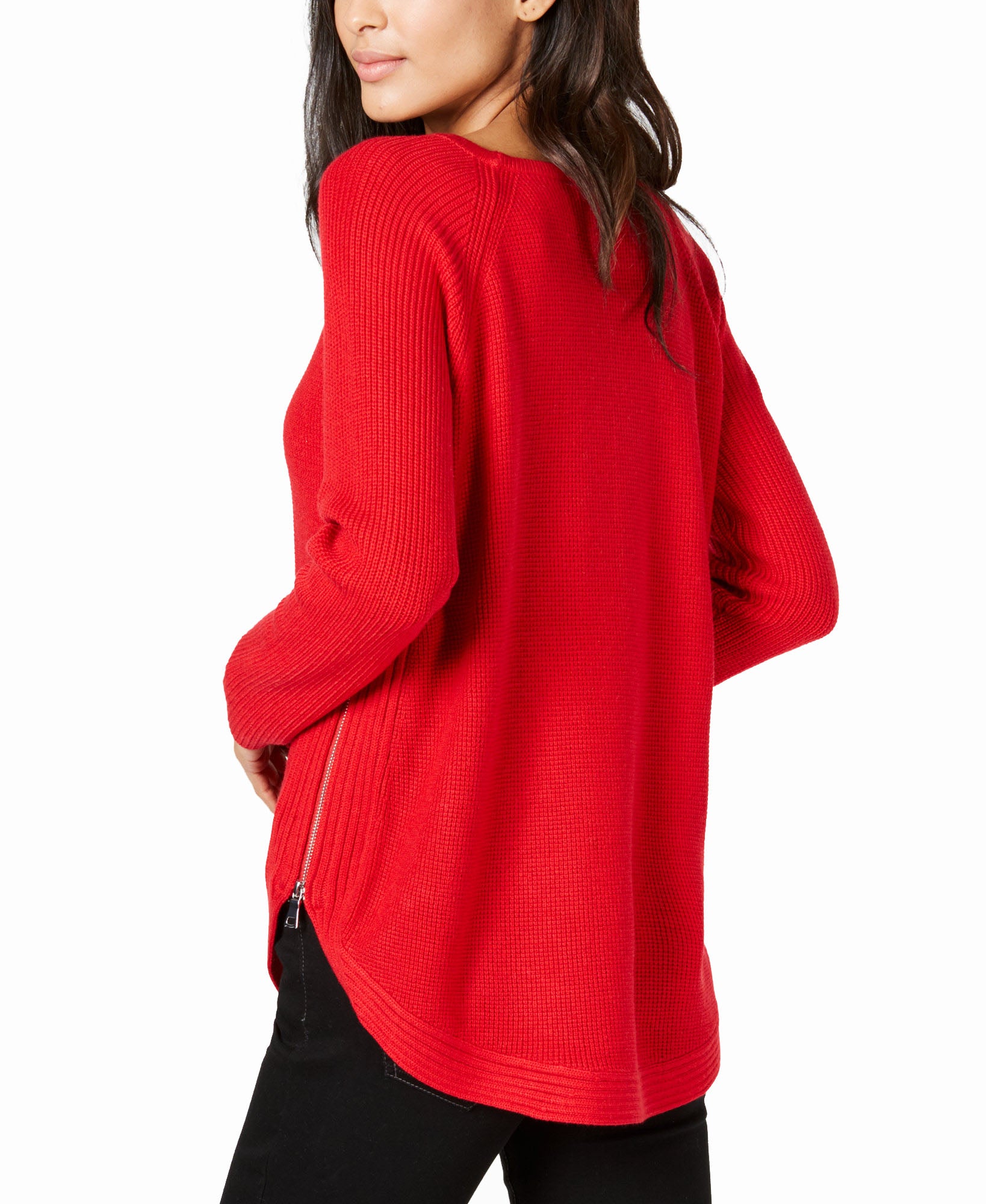 INC International Concepts Waffle Knit Side Zip Tunic Sweater