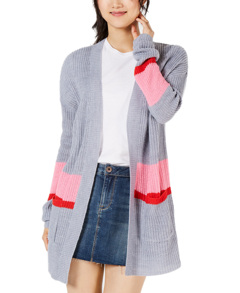 Ultra Flirt Colorblocked Long Cardigan Heather Grey