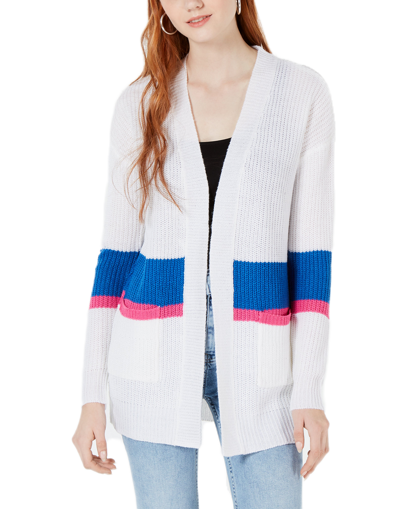 Ultra Flirt Colorblocked Long Cardigan White