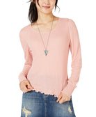 American Rag Smocked Cuff Rib Knit Top Peach Beige