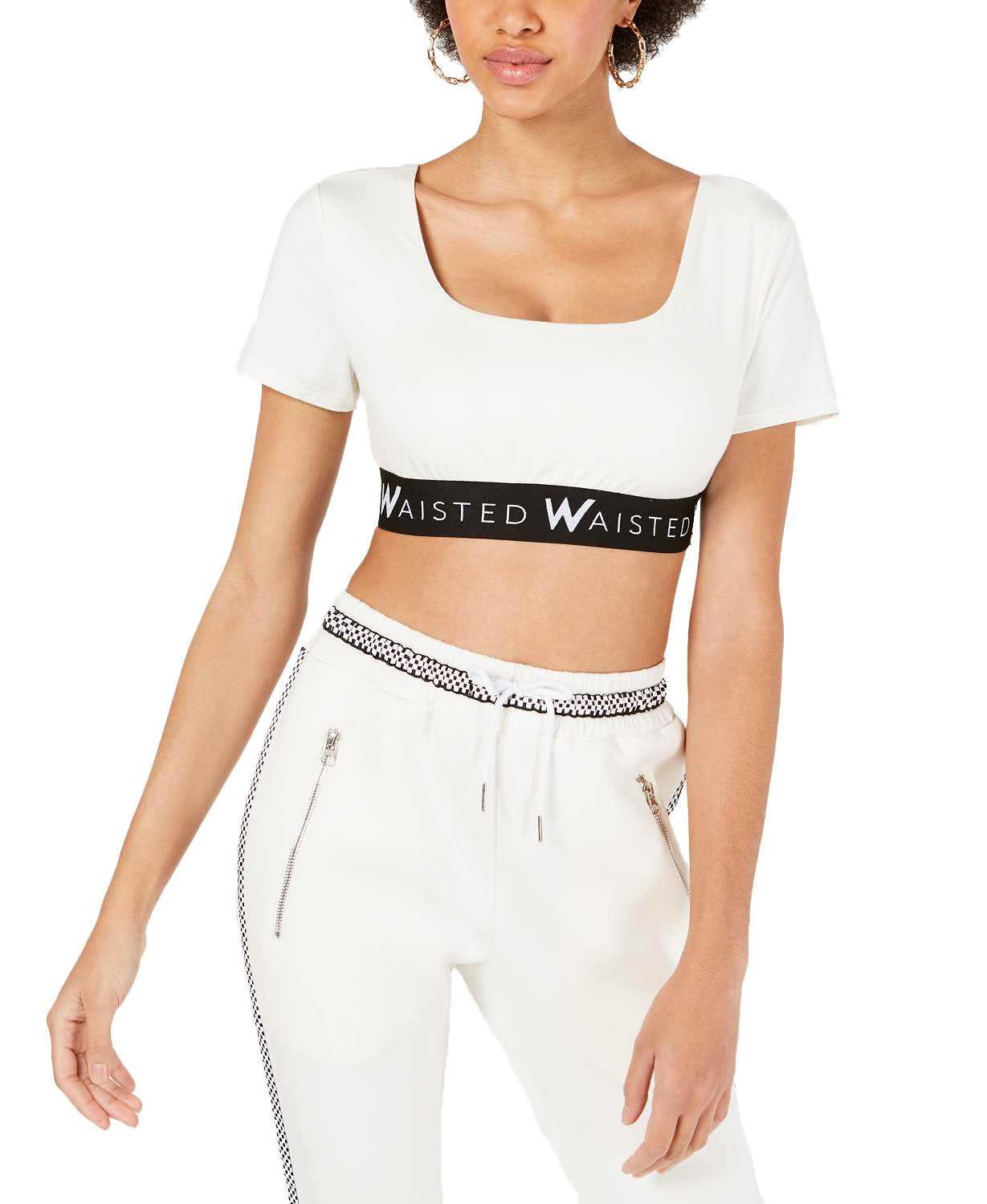 Waisted Women Elastic Band Logo Crop Top White