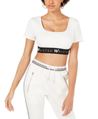 Waisted Women Elastic Band Logo Crop Top White