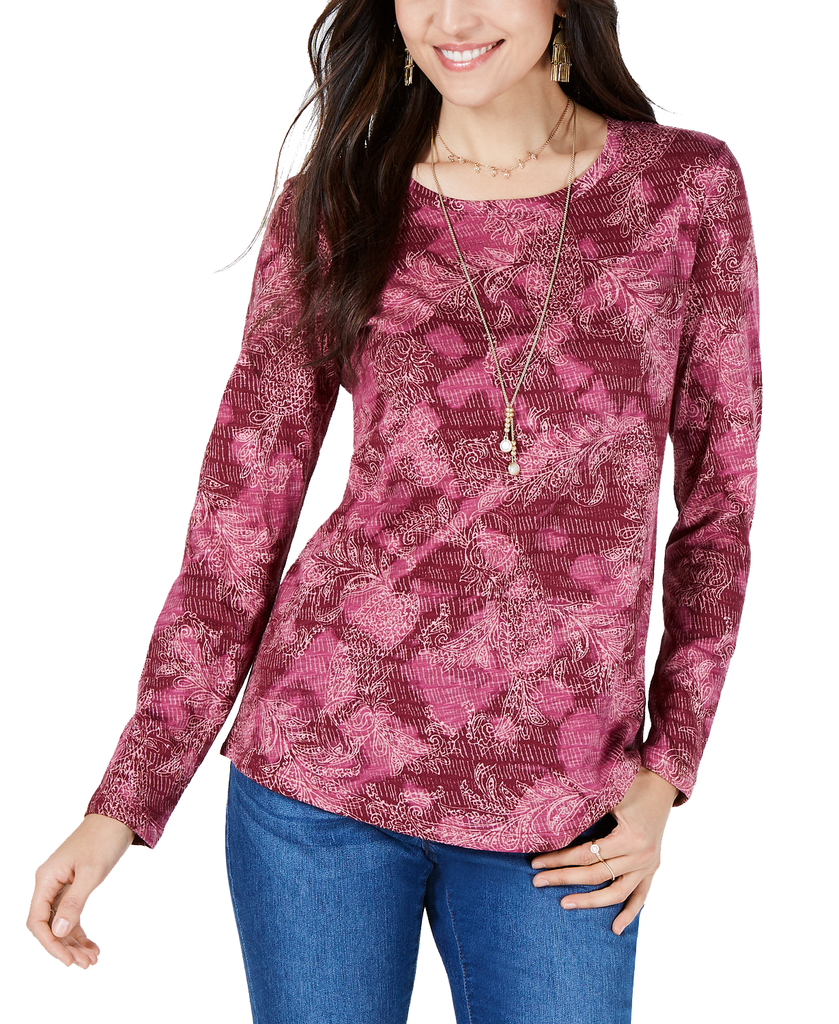 Style & Co Printed Top Red Combo