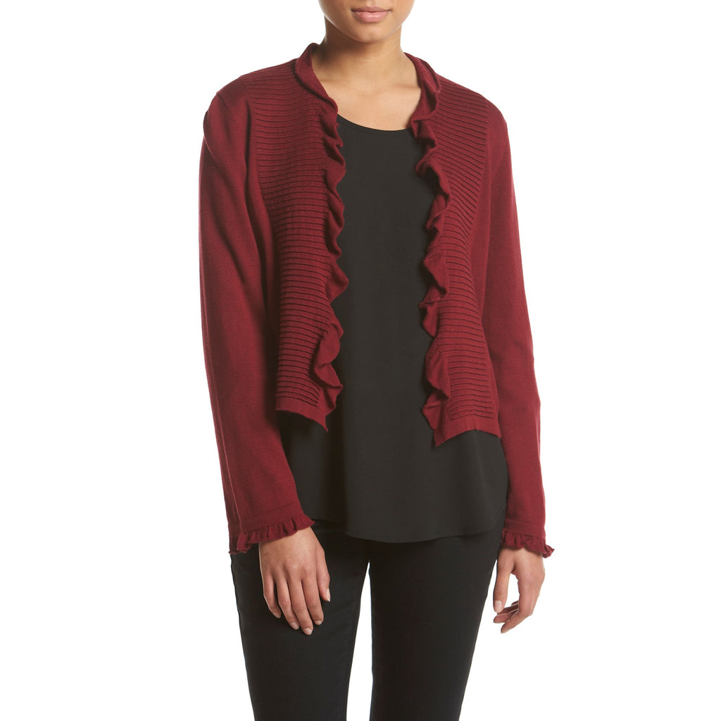 Nanette Nanette Lepore Women Ruffle Cardigan Cranberry