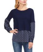 Vince Camuto Women Mixed Media Boat Neck Top Classic Navy